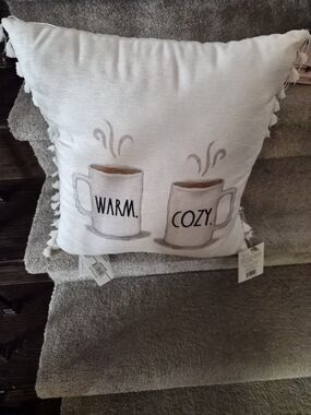 Warm Cozy Mug Accent Pillow - Neutral Coffee Design